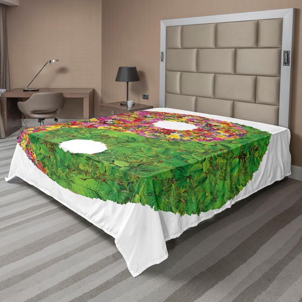 Abakuhaus Lenzuolo Ying Yang, Fiori E Foglie Simbolo Zen Asiatico Ying Yang Tipo Di Fiore Margherite Girasoli, Lenzuolo Morbido E Confortevole Per Un Letto Decorativo 1 Pezzo 260 Cm X 228 Cm, Multicolore-image