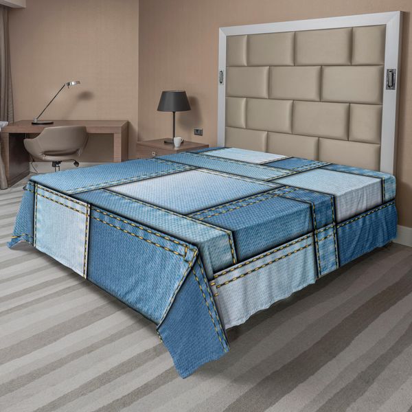 Abakuhaus Lenzuolo Da Letto, Patchwork Di Forme Di Diverse Dimensioni In Tonalità Blu Con Stampa Verticale, Lenzuolo Morbido E Confortevole Per Un Letto Decorativo 1 Pezzo 275 Cm X 260 Cm, Blu-image