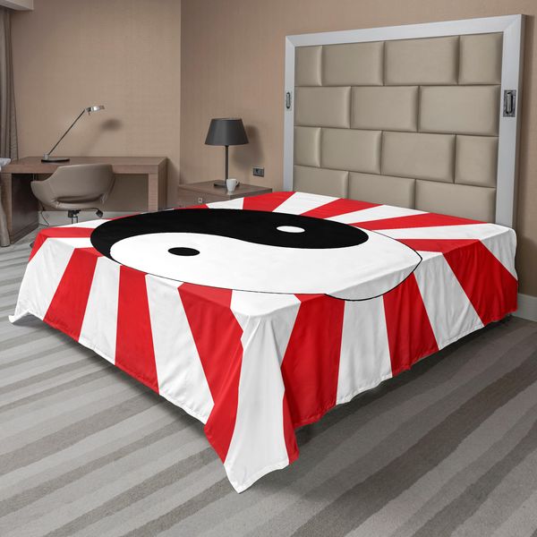Abakuhaus Lenzuolo Ying Yang, Motivo Tradizionale Asiatico Ying Yang Con Stampa Sole Cinese, Lenzuolo Morbido E Confortevole Per Un Letto Decorativo 1 Pezzo 260 Cm X 228 Cm, Nero Bianco Rosso-image