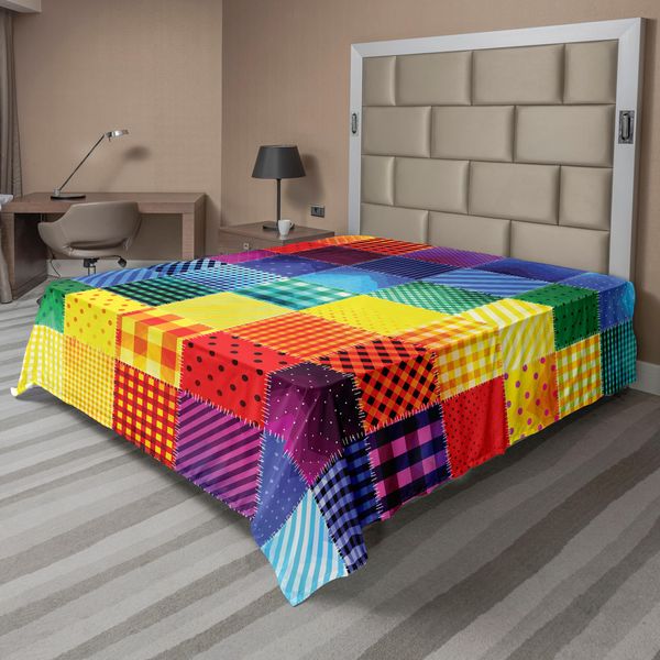 Abakuhaus Lenzuolo Astratto, Arcobaleno Motivi Quadrati Collezione Di Forme Diagonali Illustrazione, Lenzuolo Morbido E Confortevole Per Un Letto Decorativo 1 Pezzo 275 Cm X 260 Cm, Multicolore-image