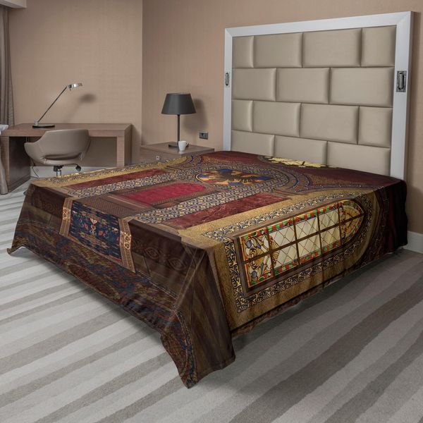Abakuhaus Lenzuolo Gotico, Trono Medievale Rosso Ritratto Dell'aquila Su Muro Edificio Antico Fantasia Stampa, Lenzuolo Morbido E Confortevole Per Un Letto Decorativo 1 Pezzo 244 Cm X 205 Cm, Marrone Rubino-image