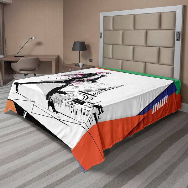 Abakuhaus Lenzuolo Torre Eiffel, Una Ragazza Che Cammina Per Le Strade Di Parigi - Disegno Artistico - Immagine Romantica Della Torre Eiffel, Morbido E Confortevole Lenzuolo Superiore Per Un Letto Decorativo 1 Pezzo 260 Cm X 228 Cm, Arancione-image