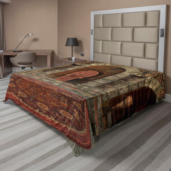 Abakuhaus Lenzuolo Gotico, Trono Del Re Nel Palazzo Vintage, Tema Architettonico Medievale, Lenzuolo Morbido E Confortevole Per Un Letto Decorativo, 1 Pezzo, 244 Cm X 205 Cm, Grigio Bordeaux-image
