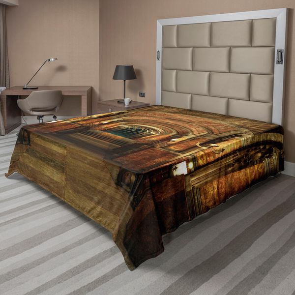 Abakuhaus Lenzuolo Gotico, Passaggio Con Scale Segreto Gateway Colonna Mistica Tempio Medievale Tema, Morbido E Confortevole Lenzuolo Superiore Per Un Letto Decorativo 1 Pezzo 275 Cm X 260 Cm, Marrone E Rosso-image