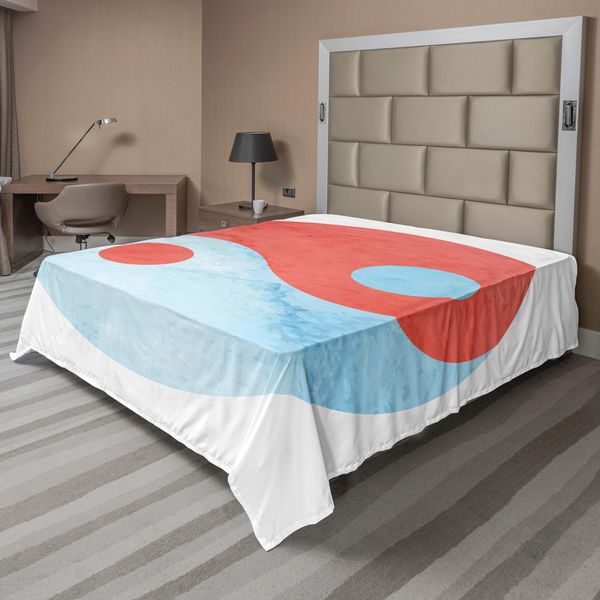 Abakuhaus Lenzuolo Ying Yang, Pittura Ad Acquerello, Tema Culturale Asiatico, Equilibrio, Armonia, Morbido E Confortevole Lenzuolo Superiore Per Un Letto Decorativo, 1 Pezzo, 260 Cm X 228 Cm, Rosso, Blu, Bianco-image