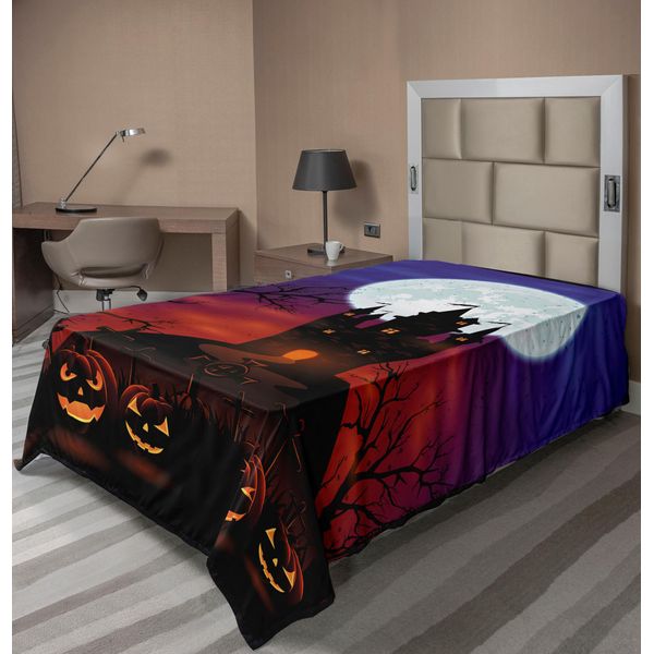 Abakuhaus Lenzuolo Di Halloween, Casa Stregata Gotica Castle Hill Valley Cielo Notturno Ottobre Tema Festival Stampa, Lenzuolo Morbido E Confortevole Per Un Letto Decorativo 1 Pezzo 260 Cm X 168 Cm, Multicolore-image