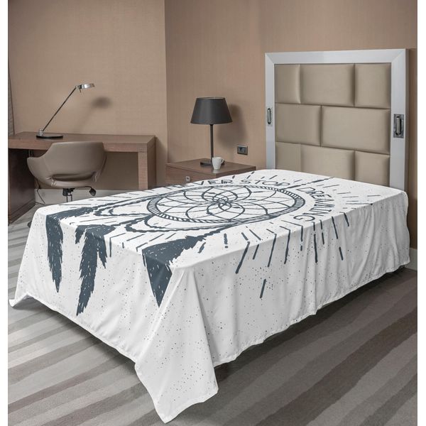 Abakuhaus Lenzuolo Con Proverbio, "Never Stop Dreaming"", Acchiappasogni Etnico Illustrazione Moderna Scritta, Morbido E Confortevole Lenzuolo Superiore Per Un Letto Decorativo 1 Pezzo 190 Cm X 100 Cm, Bianco Blu"-image