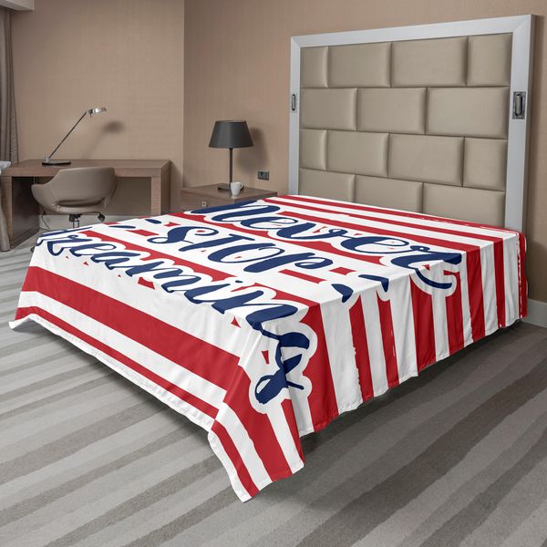 Abakuhaus Lenzuolo Con Proverbio, Don't Stop Dreaming Citazione Stampa Su Strisce Tema Nazionale, Lenzuolo Morbido E Confortevole Per Un Letto Decorativo 1 Pezzo 260 Cm X 228 Cm, Rosso Indaco-image