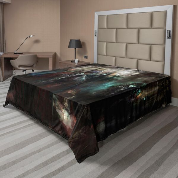 Abakuhaus Fantasy World Lenzuolo, Esercito Cibernetico Nel Profondo Della Foresta Tema Futuristico Artificiale Cattivo Combattente, Lenzuolo Morbido E Confortevole Per Un Letto Decorativo 1 Pezzo 275 Cm X 260 Cm, Blu Rosso-image