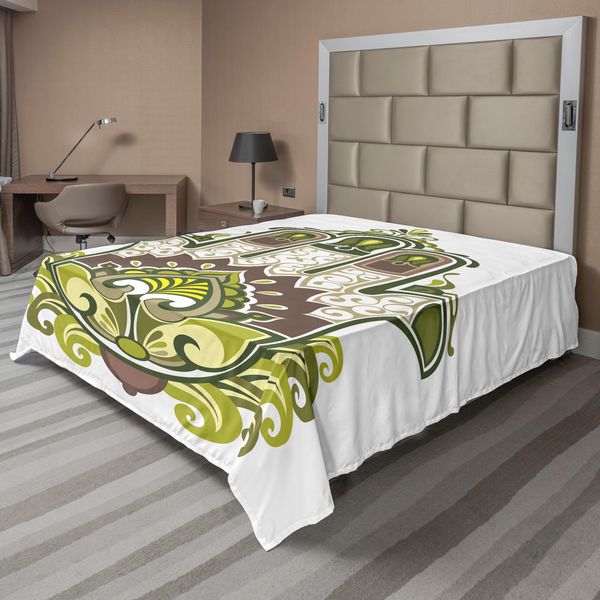Abakuhaus Lenzuolo Hamsa, Elementi Naturali Ispirati Alla Mano Di Hamsa Con Foglie E Rami, Armonia Zen Naturale, Lenzuolo Morbido E Confortevole Per Un Letto Decorativo, 1 Pezzo, 266 Cm X 260 Cm, Marrone, Verde, Bianco-image