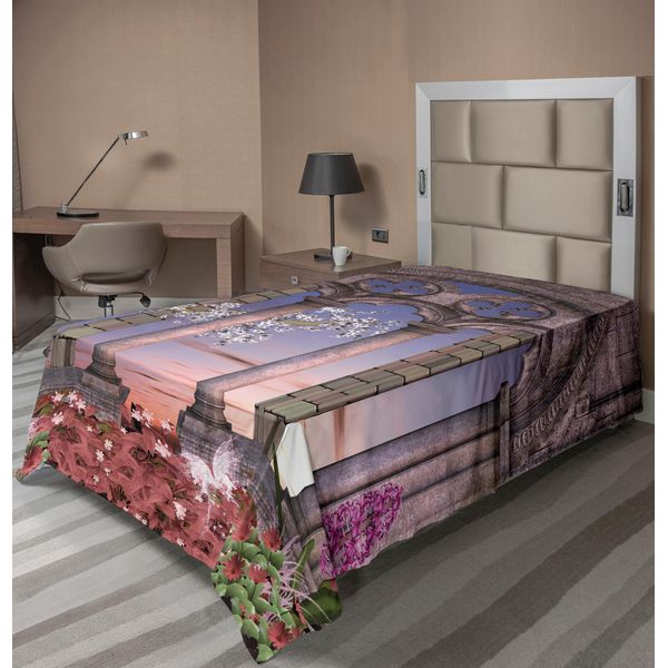 Abakuhaus Lenzuolo Gotico, Colonnato Nel Giardino Segreto Con Fiori Al Tramonto, Foresta Incantata, Lenzuolo Morbido E Confortevole Per Un Letto Decorativo, 1 Pezzo, 190 Cm X 100 Cm, Viola Grigio Blu-image