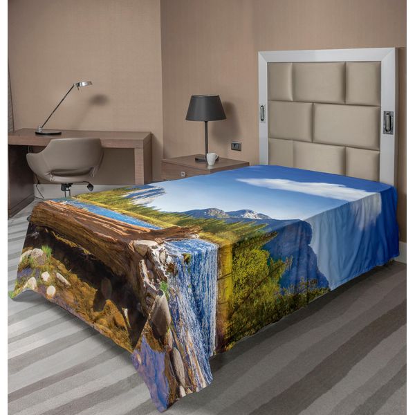 Abakuhaus Yosemite Lenzuolo, Yosemite Merced El Capitan Half Dome Nel Parco Nazionale Della California Waterscape, Morbido E Confortevole Lenzuolo Superiore Per Un Letto Decorativo 1 Pezzo 190 Cm X 100 Cm, Verde Blu-image