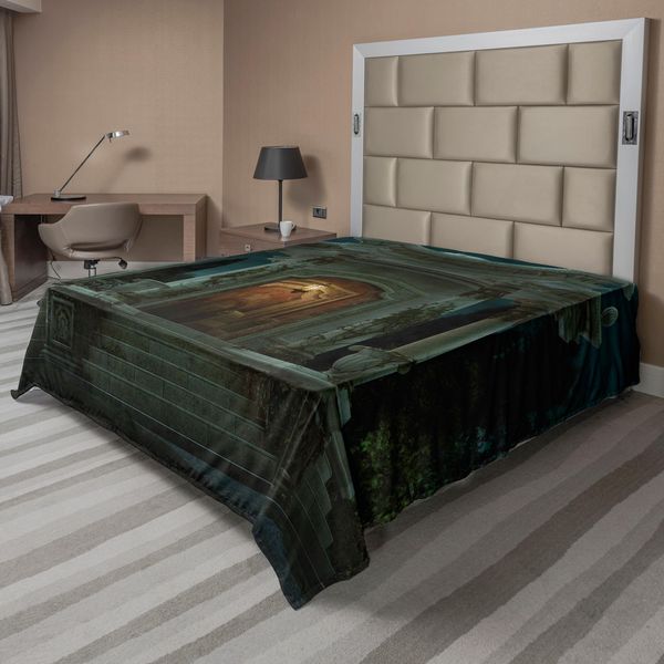 Abakuhaus Lenzuolo Gotico, Padiglione Romano Lanterna Pillars Dome Architettura Medievale Tema Mistico, Morbido E Confortevole Lenzuolo Superiore Per Un Letto Decorativo 1 Pezzo 275 Cm X 260 Cm, Blu Petrolio Arancione-image