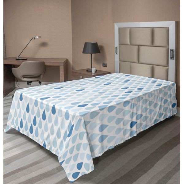 Abakuhaus Lenzuolo Blu E Bianco, Illustrazione Minimalista Con Gocce Di Pioggia E Motivi Acquatici, Lenzuolo Morbido E Confortevole Per Un Letto Decorativo 1 Pezzo 190 Cm X 100 Cm, Azzurro-image