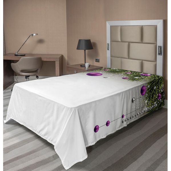 Abakuhaus Lenzuolo Natalizio, Palline Di Natale E Decorazioni Natalizie Decorazioni Dell'avvento Decorazioni Per L'albero Di Natale Stampate, Morbido E Comodo Lenzuolo Superiore Per Un Letto Decorativo 1 Pezzo 260 Cm X 168 Cm, Viola Grigio Verde-image