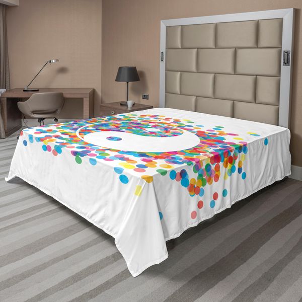 Abakuhaus Lenzuolo Ying Yang, Arcobaleno Di Coriandoli Colorati Con Disegno Grafico In Stile Ying Yang, Tema Asiatico, Lenzuolo Morbido E Confortevole Per Un Letto Decorativo, 1 Pezzo, 244 Cm X 205 Cm, Multicolore-image