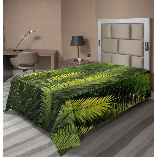 Abakuhaus Lenzuolo Con Palma, Foglie Di Palma, Piante Tropicali, Tema Foresta, Immagine Esotica Di Bellezza Naturale, Lenzuolo Morbido E Confortevole Per Un Letto Decorativo, 1 Pezzo, 260 Cm X 168 Cm, Verde-image