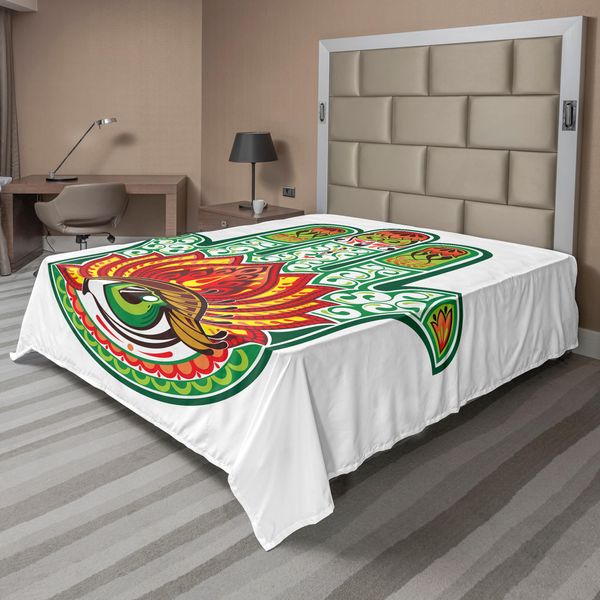 Abakuhaus Lenzuolo Hamsa, Cultura Mediorientale Mano Di Fatima Con Motivo Contro Il Malocchio, Lenzuolo Morbido E Confortevole Per Un Letto Decorativo 1 Pezzo 260 Cm X 228 Cm, Verde Rosso-image