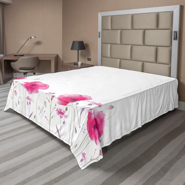 Abakuhaus Lenzuolo Con Fiori, Stampa Grafica Con Motivi Floreali, Papaveri, Petali, Estate, Giardino, Campo, Lenzuolo Morbido E Confortevole Per Un Letto Decorativo, 1 Pezzo, 244 Cm X 205 Cm, Rosa-image