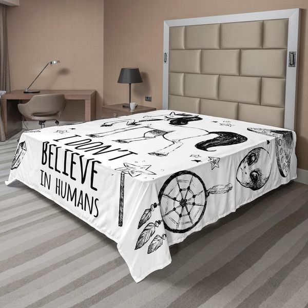 Abakuhaus Lenzuolo Unicorno, Motivi Extraterrestri, Piramidi Mistiche, Pianeti, Motivi Abbozzati, Lenzuolo Morbido E Confortevole Per Un Letto Decorativo, 1 Pezzo, 244 Cm X 205 Cm, Nero-image