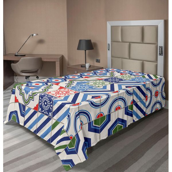 Abakuhaus Lenzuolo Marocchino, Motivi Orientali Marocchini In Colori Etnici Retrò, Design Arabesco BohéMien Orientale, Lenzuolo Morbido E Confortevole Per Un Letto Decorativo, 1 Pezzo, 260 Cm X 168 Cm, Multicolore-image