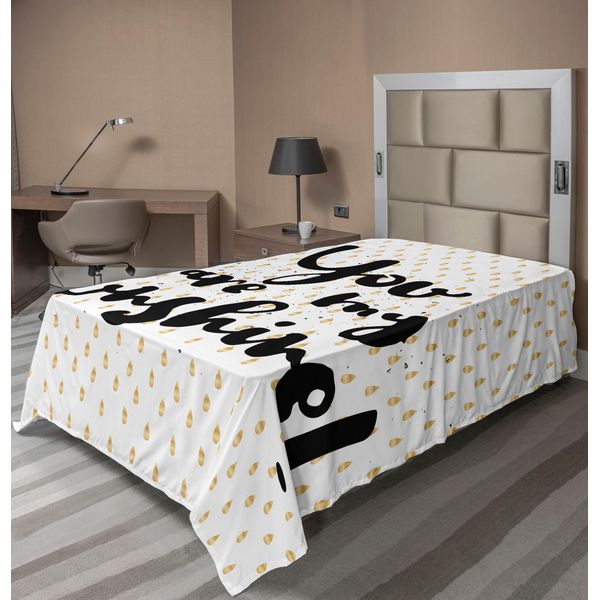 Abakuhaus Lenzuolo Con Proverbio, Scritta "Sonnenschein"" (Sole) Su Grande Sfondo Retrò A Pois, Stampa Con Messaggio Di Saggezza Di Vita, Lenzuolo Morbido E Confortevole Per Un Letto Decorativo 1 Pezzo 190 Cm X 100 Cm, Bianco Giallo"-image