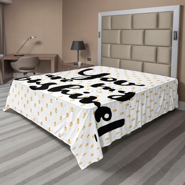 Abakuhaus Lenzuolo Con Proverbio, Scritta "Sonnenschein"" (Sole) Su Grande Sfondo Retrò A Pois, Stampa Con Messaggio Di Saggezza Sulla Vita, Lenzuolo Morbido E Confortevole Per Un Letto Decorativo, 1 Pezzo, 244 Cm X 205 Cm, Bianco E Giallo."-image