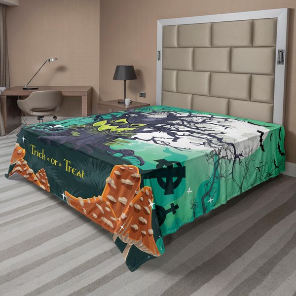 Abakuhaus Lenzuolo Di Halloween, Dolcetto O Scherzetto, Foresta Morta Con Albero Inquietante Graves Big Kids Cartoon Stampa Artistica, Lenzuolo Morbido E Confortevole Per Un Letto Decorativo 1 Pezzo 244 Cm X 205 Cm, Multicolore-image