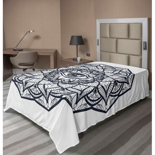Abakuhaus Lenzuolo Occulto, Occhio Ornamentale Astratto Con Forma Mandala Etnica E Energia Provvidenziale In Un Design Dinamico, Lenzuolo Superiore Morbido E Confortevole Per Un Letto Decorativo 1 Pezzo 190 Cm X 100 Cm, Bianco Nero-image