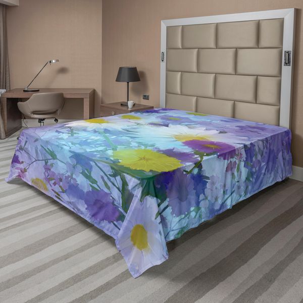 Abakuhaus Lenzuolo Con Fiori, Fiori Vintage In Colori Pastello, Profumo Naturale, Bella Stampa Floreale, Lenzuolo Morbido E Confortevole Per Un Letto Decorativo 1 Pezzo 275 Cm X 260 Cm, Multicolore-image