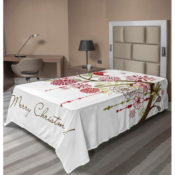 Abakuhaus Lenzuolo Natalizio, Decorazione Natalizia Uccellino Sciarpa Berretto Neve Fiocchi Di Neve Avvento Merry Christmas, Morbido E Comodo Lenzuolo Superiore Per Un Letto Decorativo 1 Pezzo 190 Cm X 100 Cm, Verde Bianco-image