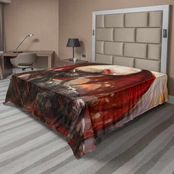 Abakuhaus Fantasy World Lenzuolo, Drago Maestoso, La Creatura Sputafuoco è Ferma, Morbido E Confortevole Lenzuolo Superiore Per Un Letto Decorativo 1 Pezzo 266 Cm X 260 Cm, Multicolore-image