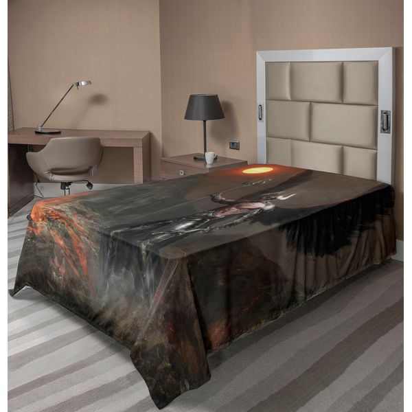 Abakuhaus Fantasy World Lenzuolo, Cavaliere Con Ali, Angeli, Diavoli, Luna, Fuoco, Illustrazione Fantasy Night, Morbido E Confortevole Lenzuolo Superiore Per Un Letto Decorativo, 1 Pezzo, 190 Cm X 100 Cm, Marrone E Giallo-image
