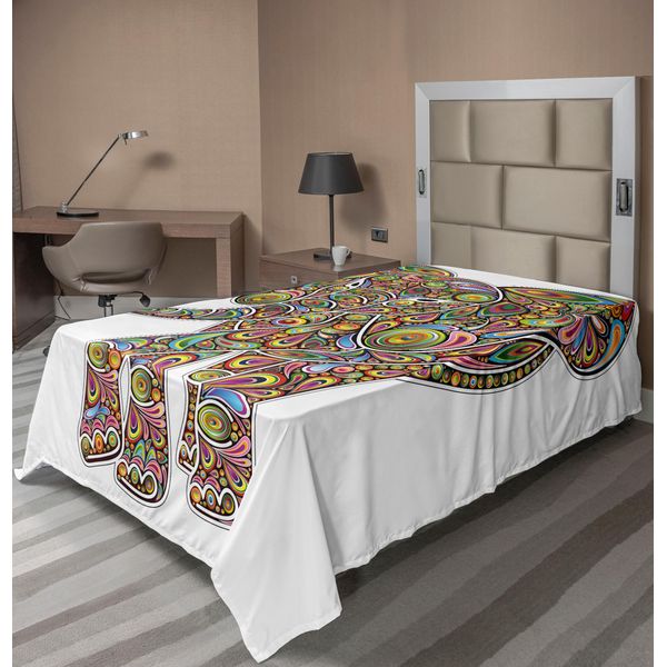 Abakuhaus Lenzuolo Psichedelico, Grande Figura Di Elefante Orientale, Motivo Trippy, Stile Boho, Illustrazione Savannah, Lenzuolo Morbido E Confortevole Per Un Letto Decorativo, 1 Pezzo, 260 Cm X 168 Cm, Multicolore-image