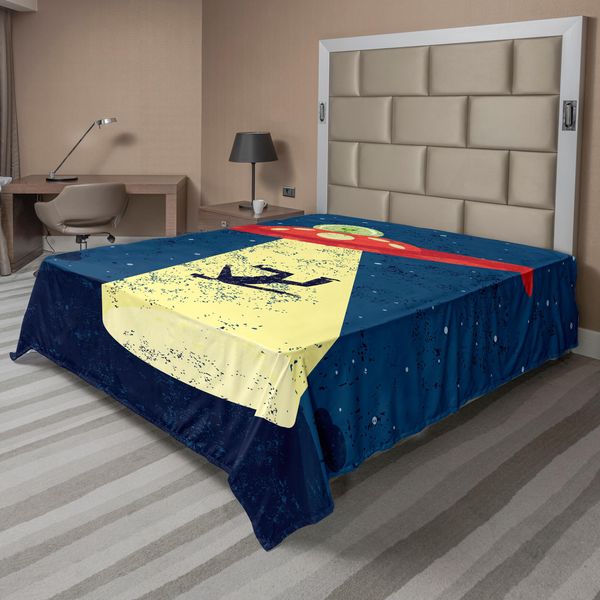 Abakuhaus Lenzuolo Spaziale, Inquietante Immagine Di Un Rapimento Alieno Tratta Da Un Romanzo Di Fantascienza, Morbido E Confortevole Lenzuolo Superiore Per Un Letto Decorativo 1 Pezzo 260 Cm X 228 Cm, Blu E Giallo-image