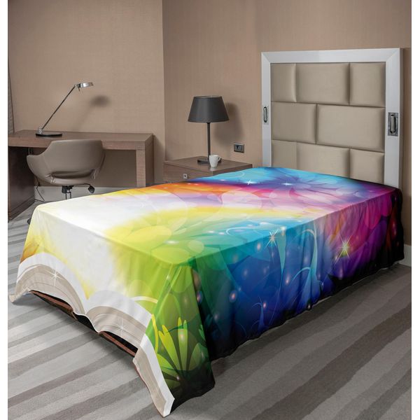Abakuhaus Lenzuolo Magico, Libro Aperto Psichedelico Delle Fiabe Su Sfondo Arcobaleno Con Fiori Colorati, Lenzuolo Morbido E Confortevole Per Un Letto Decorativo 1 Pezzo 260 Cm X 168 Cm, Multicolore-image