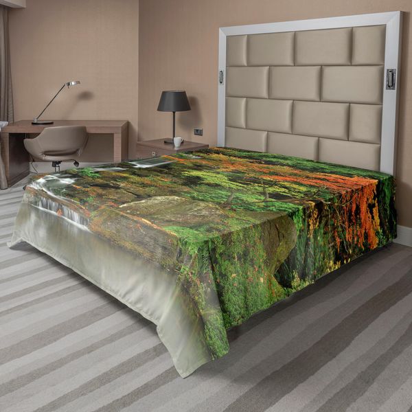 Abakuhaus Lenzuolo Con Cascata, Piccola Cascata Selvaggia Che Scorre Su Rocce Ripide, Scena Tranquilla Autunnale, Lenzuolo Morbido E Confortevole Per Un Letto Decorativo, 1 Pezzo, 266 Cm X 260 Cm, Arancione Marrone-image