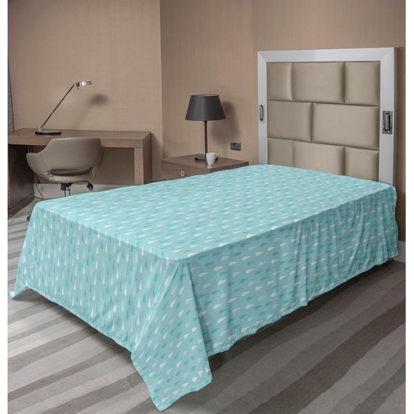 Abakuhaus Lenzuolo Azzurro, Stampa Autunnale Stilizzata Con Gocce Di Pioggia, Morbido E Confortevole Lenzuolo Superiore Per Un Letto Decorativo, 1 Pezzo, 260 Cm X 168 Cm, Blu E Bianco.-image