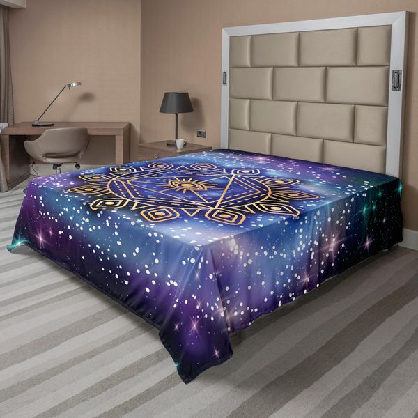 Abakuhaus Lenzuolo Geometrico, Armonia Celeste E Terrestre Del Cosmo Forma Mandala Su Sfondo Nebbioso, Lenzuolo Superiore Morbido E Confortevole Per Un Letto Decorativo 1 Pezzo 260 Cm X 228 Cm, Multicolore-image