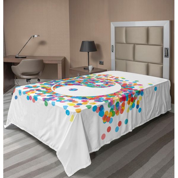 Abakuhaus Lenzuolo Ying Yang, Arcobaleno Di Coriandoli Colorati Con Disegno Grafico In Stile Ying Yang, Tema Asiatico, Lenzuolo Morbido E Confortevole Per Un Letto Decorativo, 1 Pezzo, 190 Cm X 100 Cm, Multicolore-image