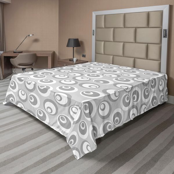 Abakuhaus Lenzuolo Psichedelico, Cerchi Come Bulbi Oculari Intrecciati, Motivo Artistico Astratto, Stampa Decorativa Moderna, Lenzuolo Morbido E Confortevole Per Un Letto Decorativo, 1 Pezzo, 244 Cm X 205 Cm, Bianco Grigio-image