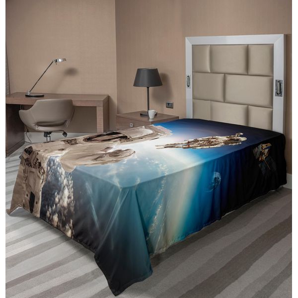 Abakuhaus Lenzuolo Spaziale, Equipaggio Di Cosmonauti Nell'universo, Atmosfera Astronomica, Immagine Ispirata Al Viaggio Astrale, Lenzuolo Morbido E Confortevole Per Un Letto Decorativo, 1 Pezzo, 260 Cm X 168 Cm, Beige E Blu.-image