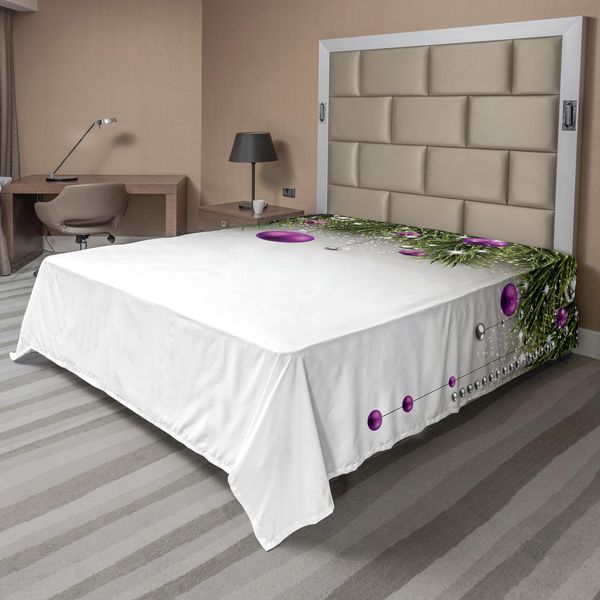 Abakuhaus Lenzuolo Natalizio, Palline Di Natale E Decorazioni Natalizie Decorazioni Dell'avvento Decorazioni Per L'albero Di Natale Stampate, Lenzuolo Morbido E Confortevole Per Un Letto Decorativo 1 Pezzo 275 Cm X 260 Cm, Viola Grigio Verde-image