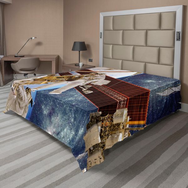 Abakuhaus Lenzuolo Spaziale, Stazione Internazionale Scenery Science Deep Dark Matter Search On Earth Design, Morbido E Confortevole Lenzuolo Superiore Per Un Letto Decorativo 1 Pezzo 260 Cm X 228 Cm, Multicolore-image