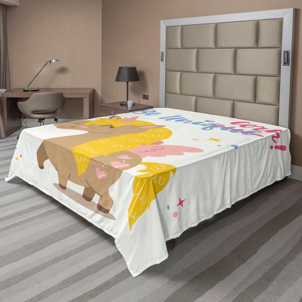 Abakuhaus Lenzuolo Unicorno, Divertente Cavallo Fantastico Femminile Con Un Corno Disegnato In Stile Caricaturale, Morbido E Confortevole Lenzuolo Superiore Per Un Letto Decorativo 1 Pezzo 260 Cm X 228 Cm, Multicolore-image