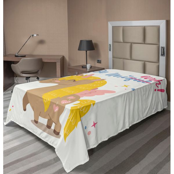 Abakuhaus Lenzuolo Unicorno, Divertente Cavallo Fantastico Femminile Con Un Corno Disegnato In Stile Cartone Animato, Morbido E Confortevole Lenzuolo Superiore Per Un Letto Decorativo 1 Pezzo 260 Cm X 168 Cm, Multicolore-image