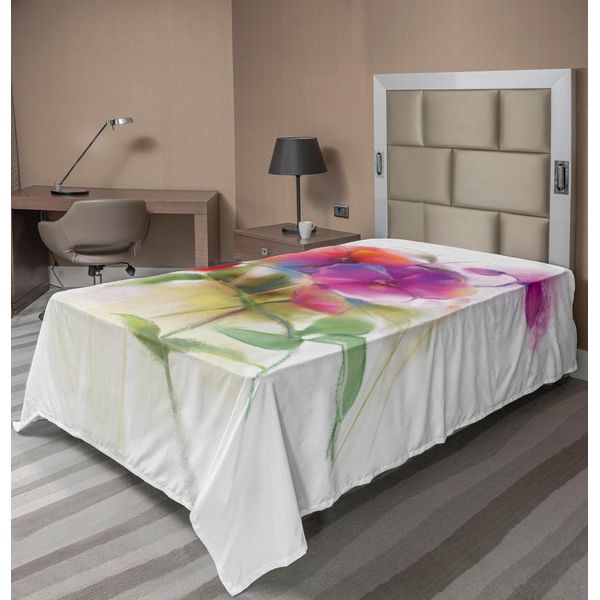 Abakuhaus Lenzuolo Con Fiori, Romantico E Colorato, Effetto Acquerello, Motivo Bouquet Di Fiori, Lenzuolo Morbido E Confortevole Per Un Letto Decorativo, 1 Pezzo, 260 Cm X 168 Cm, Multicolore-image