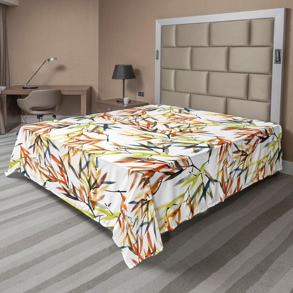 Abakuhaus Lenzuolo Asiatico, Acquerelli Etnici Dipinti A Pennello Con Bambù In Stile Boho Print Dell'arte Popolare Cinese Orientale, Lenzuolo Superiore Morbido E Confortevole Per Un Letto Decorativo 1 Pezzo 244 Cm X 205 Cm, Multicolore-image