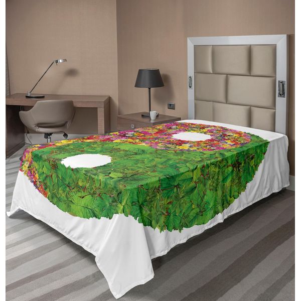 Abakuhaus Lenzuolo Ying Yang, Fiori E Foglie Simbolo Zen Asiatico Ying Yang Tipo Di Fiore Margherite Girasoli, Lenzuolo Morbido E Confortevole Per Un Letto Decorativo 1 Pezzo 260 Cm X 168 Cm, Multicolore-image