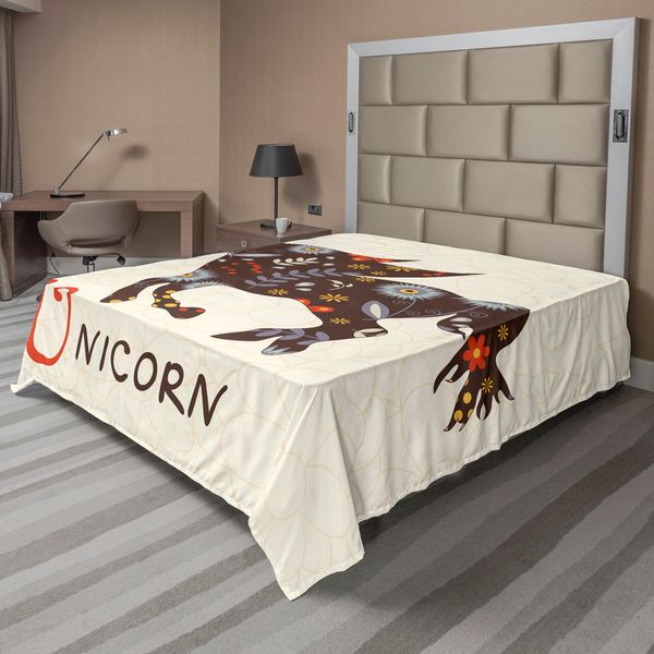 Abakuhaus Lenzuolo Unicorno, Silhouette Con Motivi Etnici Orientali E Floreali Artistici Boho Con Stampa Artistica, Lenzuolo Morbido E Confortevole Per Un Letto Decorativo 1 Pezzo 275 Cm X 260 Cm, Multicolore-image